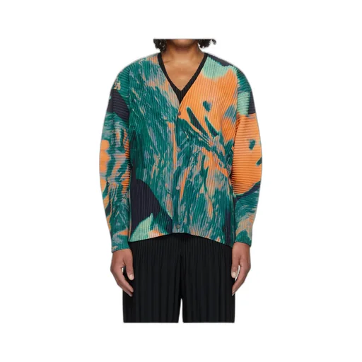 Pleated Polyester Knitted Cardigan