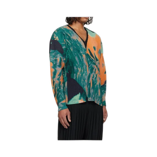 Pleated Polyester Knitted Cardigan