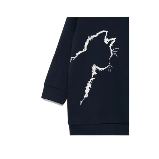 Cat-Embroidered Sweatshirt Dress