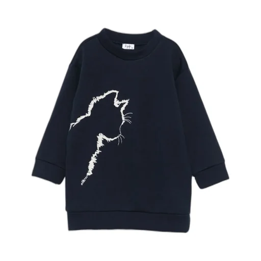 Cat-Embroidered Sweatshirt Dress