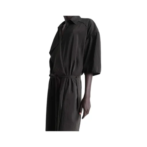 Asymmetric Tied Waist Maxi Shirt Dress