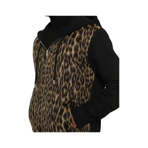 Zip-Up Hoodie With Leopard Print