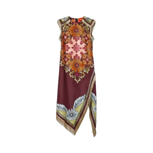 Floral-Print Fringe Asymmetric Day Dress