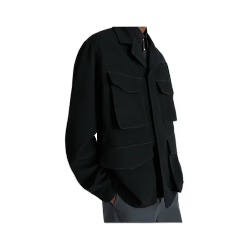 Long-Sleeved Buttoned-Cuff Pocket Overshirt