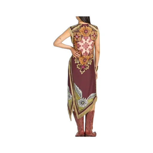 Floral-Print Fringe Asymmetric Day Dress
