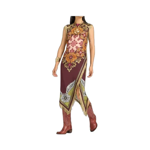 Floral-Print Fringe Asymmetric Day Dress