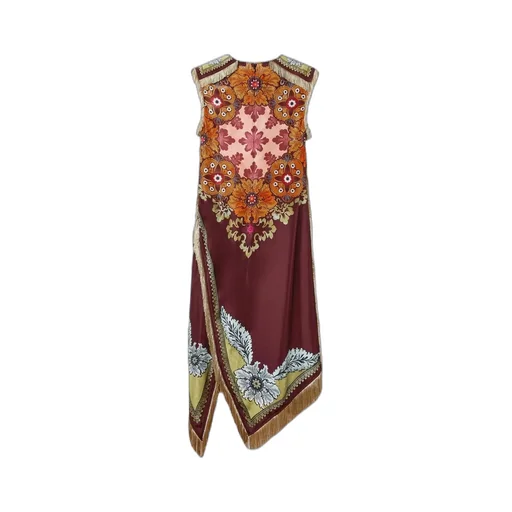 Floral-Print Fringe Asymmetric Day Dress