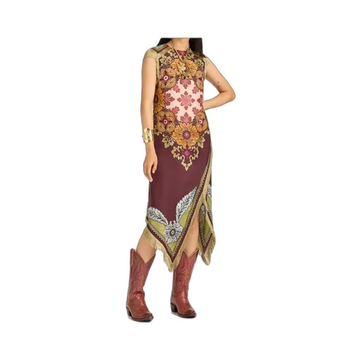 Floral-Print Fringe Asymmetric Day Dress