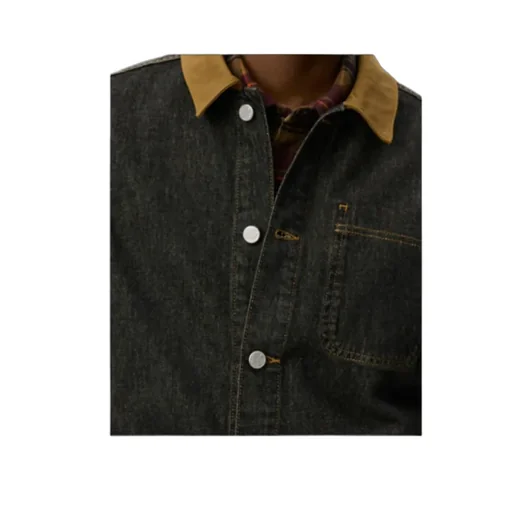Contrast-Collar Denim Shirt Jacket