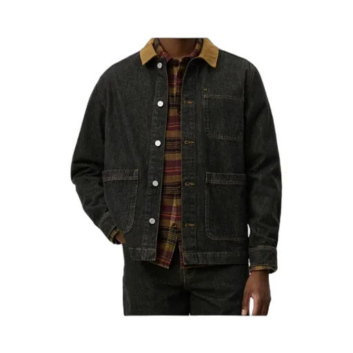Contrast-Collar Denim Shirt Jacket