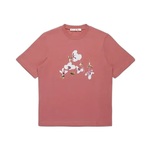 Cotton T-Shirt With Sequin Ninfee Print
