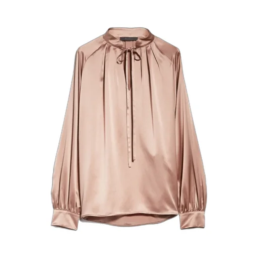 Pleat-Detail Silk Satin Blouse