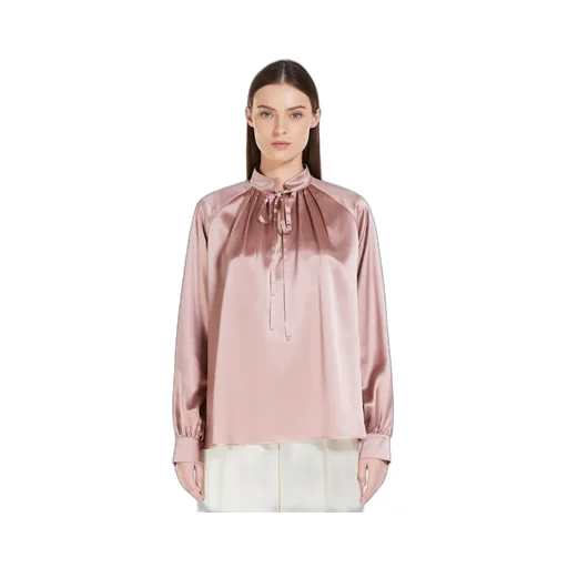 Pleat-Detail Silk Satin Blouse
