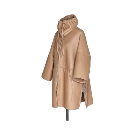 Shearling-Trim Cape Coat