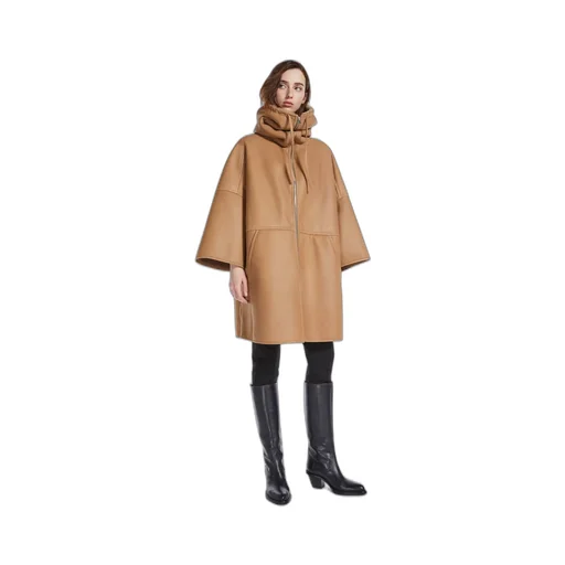 Shearling-Trim Cape Coat