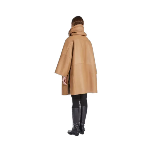 Shearling-Trim Cape Coat