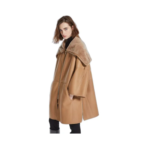 Shearling-Trim Cape Coat