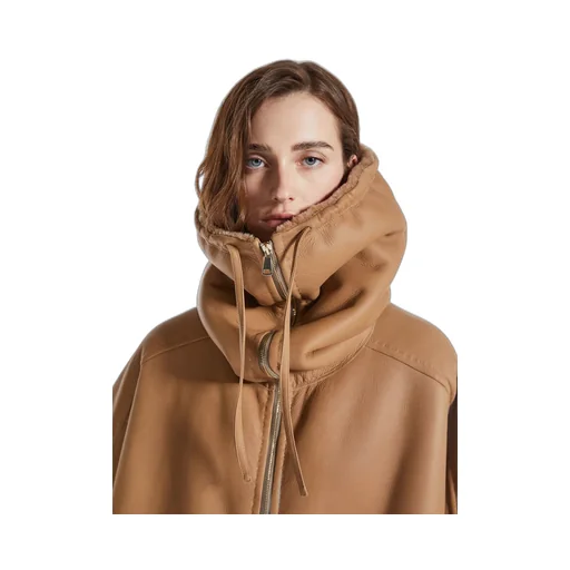 Shearling-Trim Cape Coat