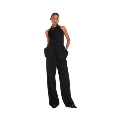 High-Waist Wide-Leg Pleated Trousers