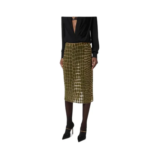 Crocodile-Effect Tulle Midi Skirt