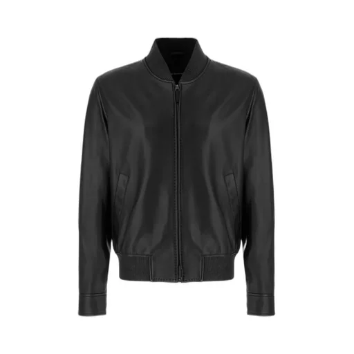 Ribbed-Trim Leather Jacket