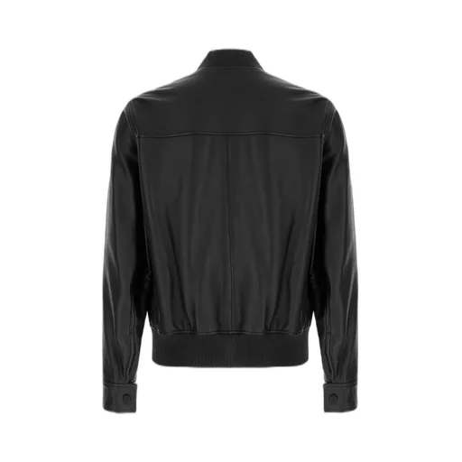 Ribbed-Trim Leather Jacket