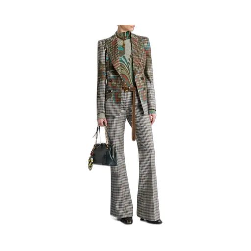 Wool-Blend Gingham Trousers