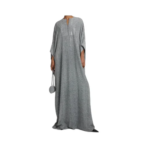 Long Pure Silk Kaftan With Hand-Applied Crystals