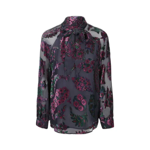 Velvet Floral Printed Tied-Neck Blouse