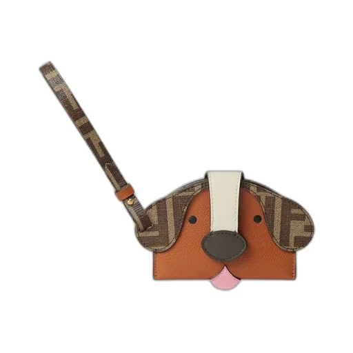 Brown Ff Leather And Fabric Card Holder