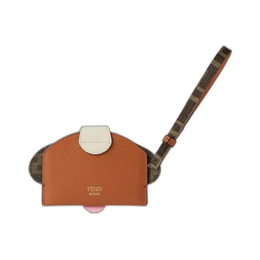 Brown Ff Leather And Fabric Card Holder