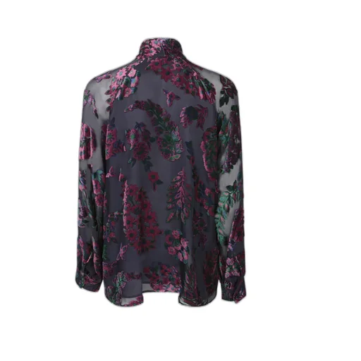 Velvet Floral Printed Tied-Neck Blouse