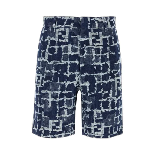 Ff Frayed Jacquard Denim Shorts