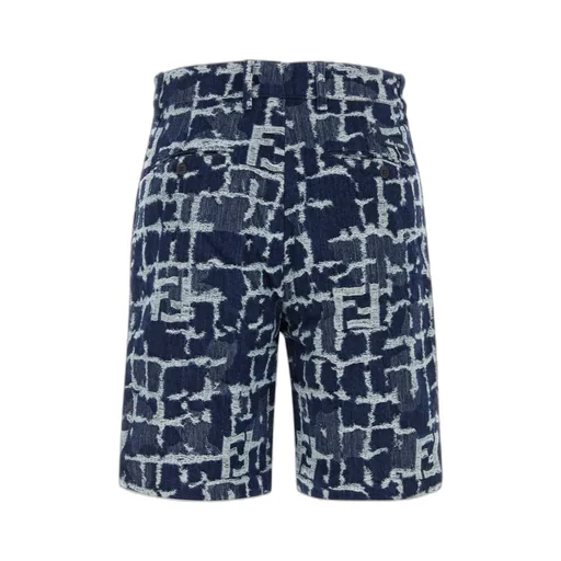 Ff Frayed Jacquard Denim Shorts
