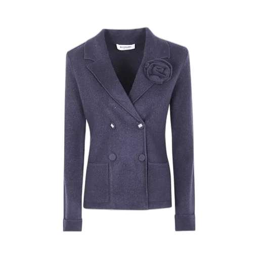 Rose-Embellished Double-Breasted Blazer