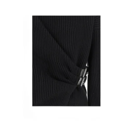 Ribbed Buckle-Fastening Sweater