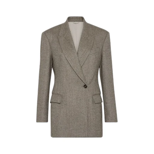 Double-Breasted Herringbone Tailored Blazer