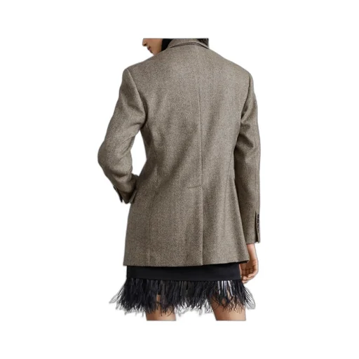 Double-Breasted Herringbone Tailored Blazer