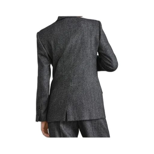 Herringbone Motif Double-Breasted Blazer