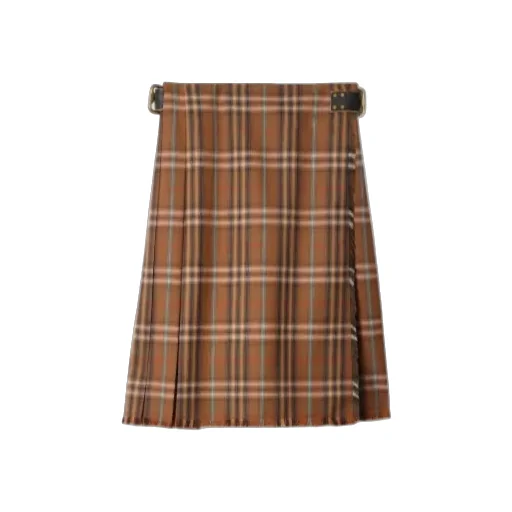 Checked Pleated Frayed-Edge Midi Skirt