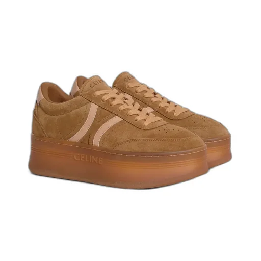 Block Sneakers With Back Triomphe And Wedge Outsole In Suede Calfskin And Calfskin