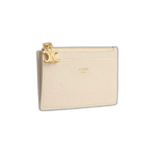 Zipped Card Holder Triomphe Charms In Grained Calfskin