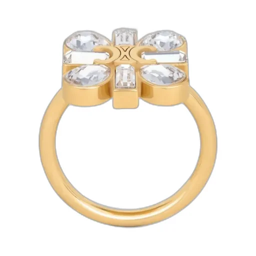 Daisy Ring In Strass And Brass With Gold Finish