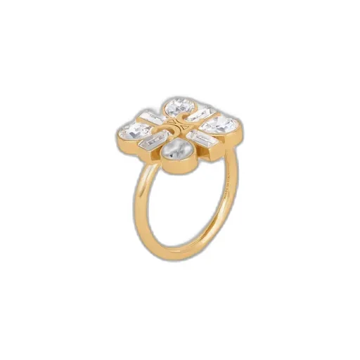 Daisy Ring In Strass And Brass With Gold Finish