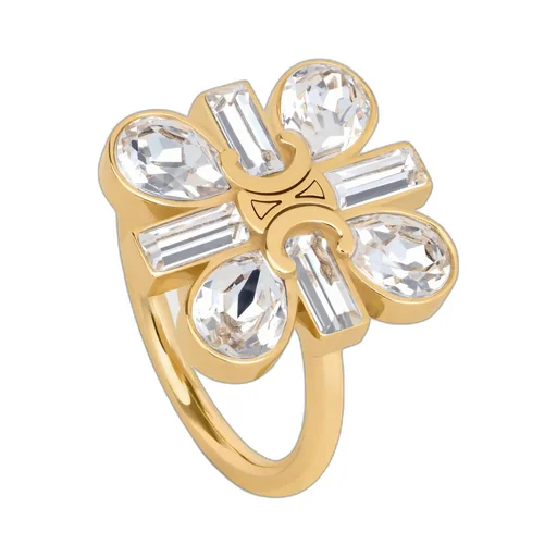 Daisy Ring In Strass And Brass With Gold Finish