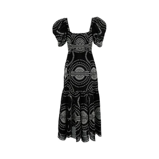 Puff-Sleeve Embroidered Dress