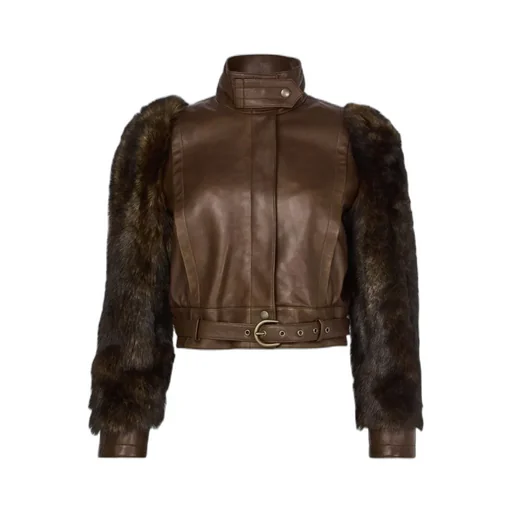 High Collar Long Sleeve Leather Jacket