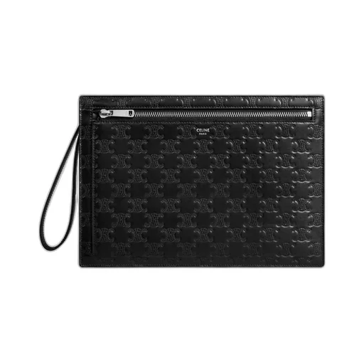 Pouch With Strap In Calfskin With Triomphe Embossed