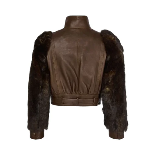 High Collar Long Sleeve Leather Jacket