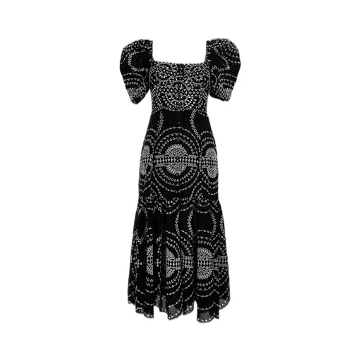 Puff-Sleeve Embroidered Dress
